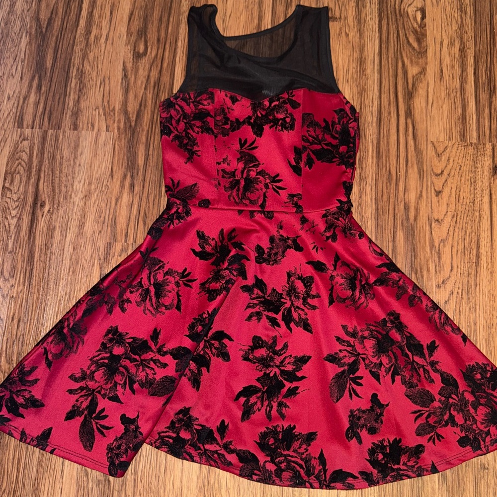 Trixxi Red and Black Dress with Sheer Neckline. Size 3